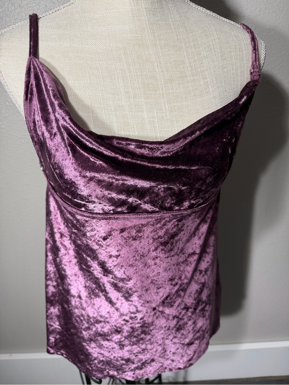 Source Unknown Crushed Velvet Cowl Neck Camisole - Plum
